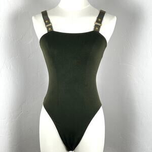 GOOD AMERICAN Women's Olive Green Tank Body Suit with Gold Hardware (Size: 3)